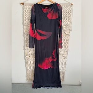 SHEIN Black Dress with Red Floral Accents